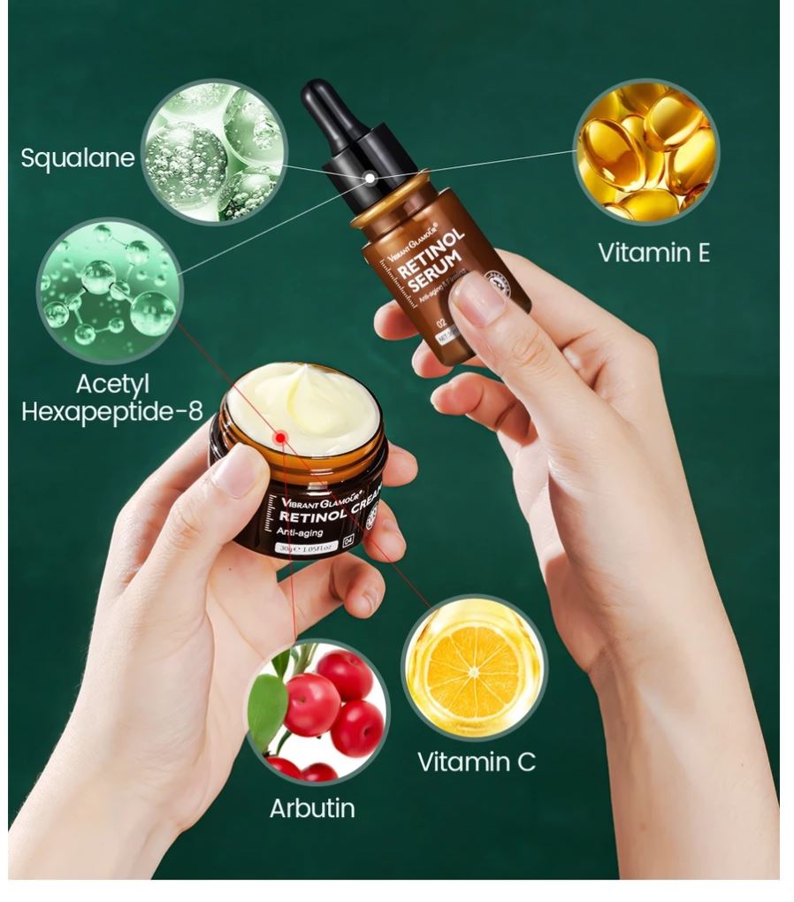 VIBRANT GLAMOUR FDA Japan 8% Royal Niacinamide Set + 2.5% Retinol Set - Anti-melasma, Anti-acne, Anti-aging, Brightening and Smoothening Skincare