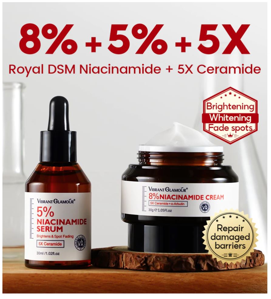 VIBRANT GLAMOUR FDA Japan 8% Royal Niacinamide Set + 2.5% Retinol Set - Anti-melasma, Anti-acne, Anti-aging, Brightening and Smoothening Skincare