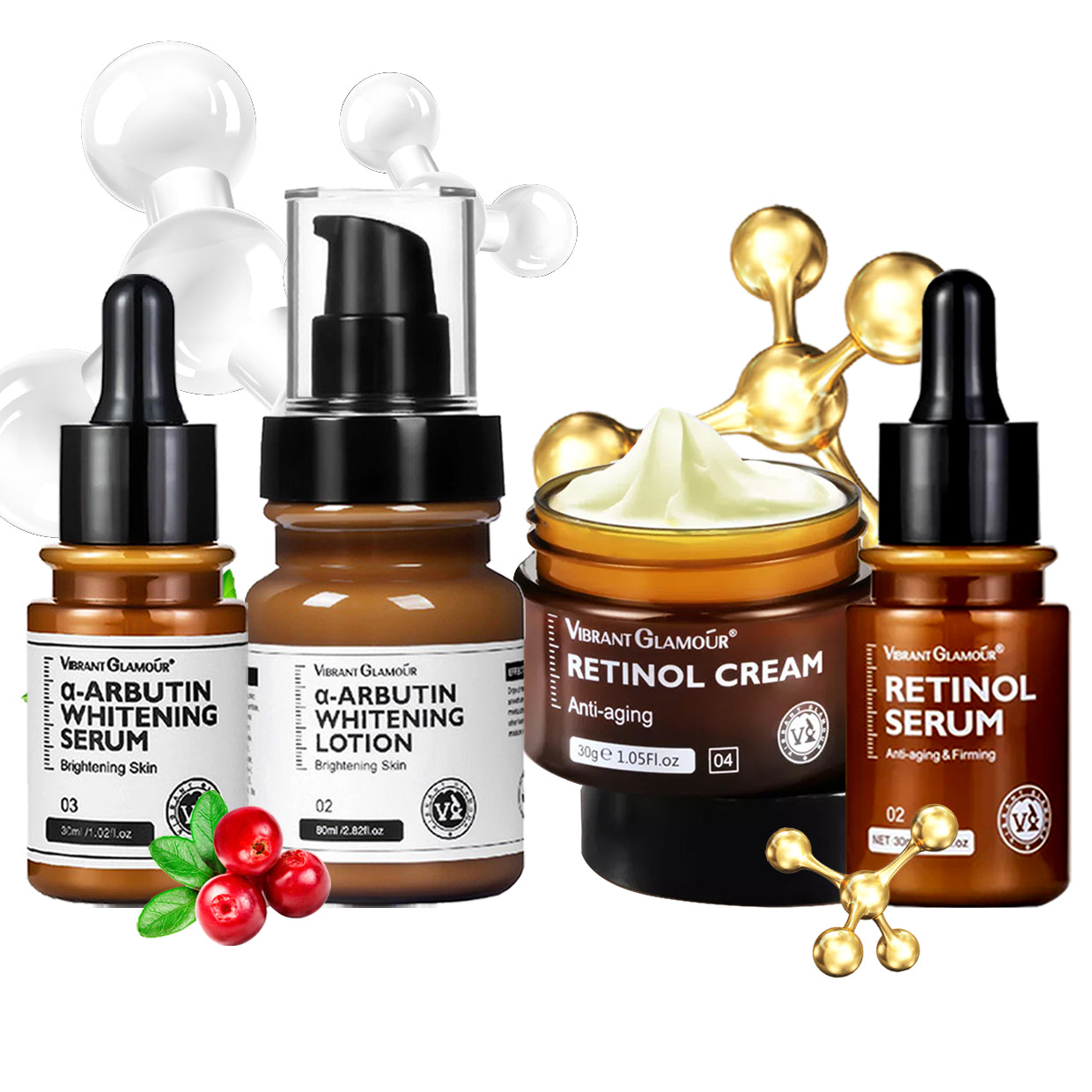 VIBRANT GLAMOUR Alpha Arbutin & Retinol Set - Arbutin Serum, Lotion + Retinol Serum, Cream