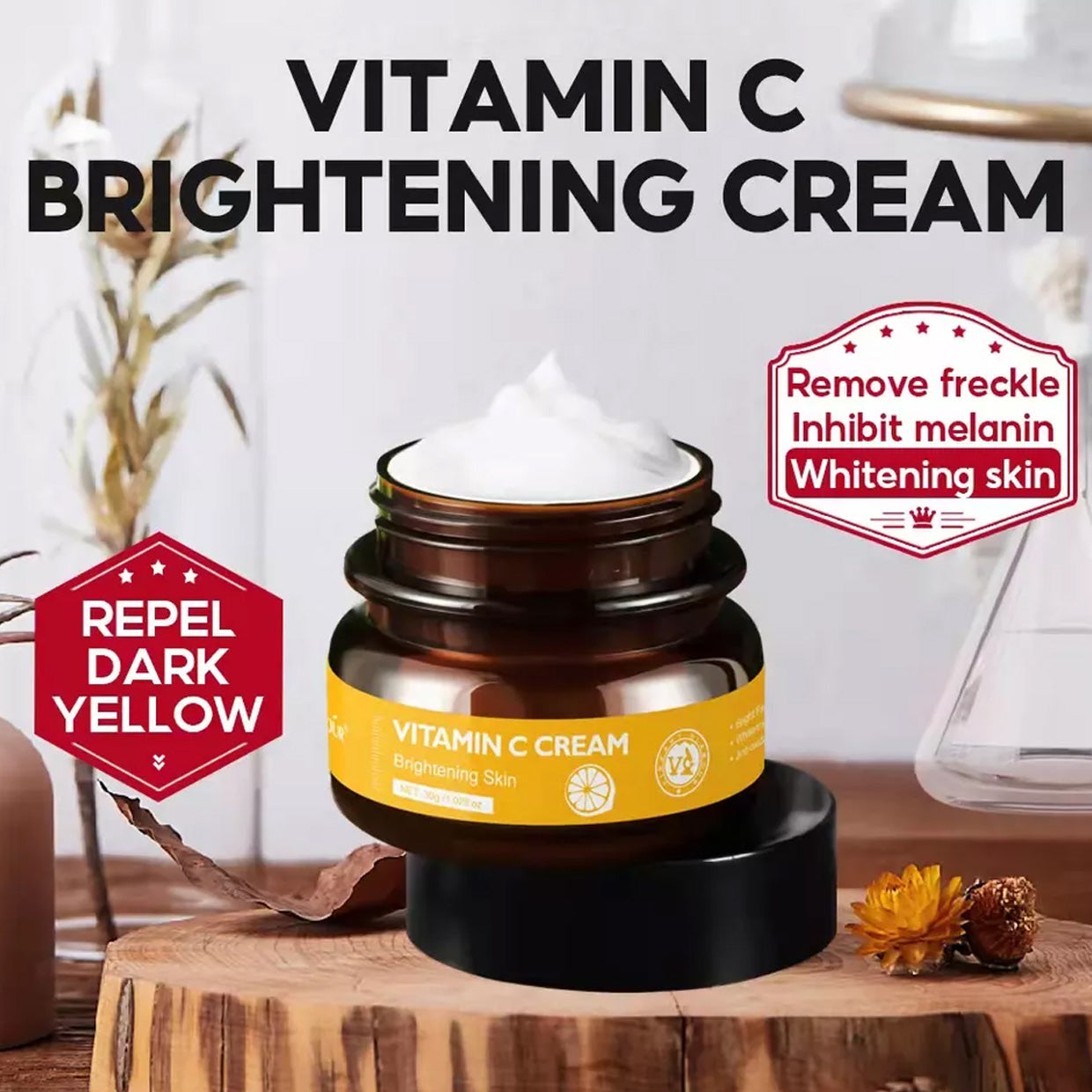 VIBRANT GLAMOUR FDA Whitening Sunscreen Vitamin C Face Cream Set Sunblock Anti-aging Fade Dark Spots Reduce Freckles Brightening (1 vit C cream + 1 sunscreen) Skincare Coconut