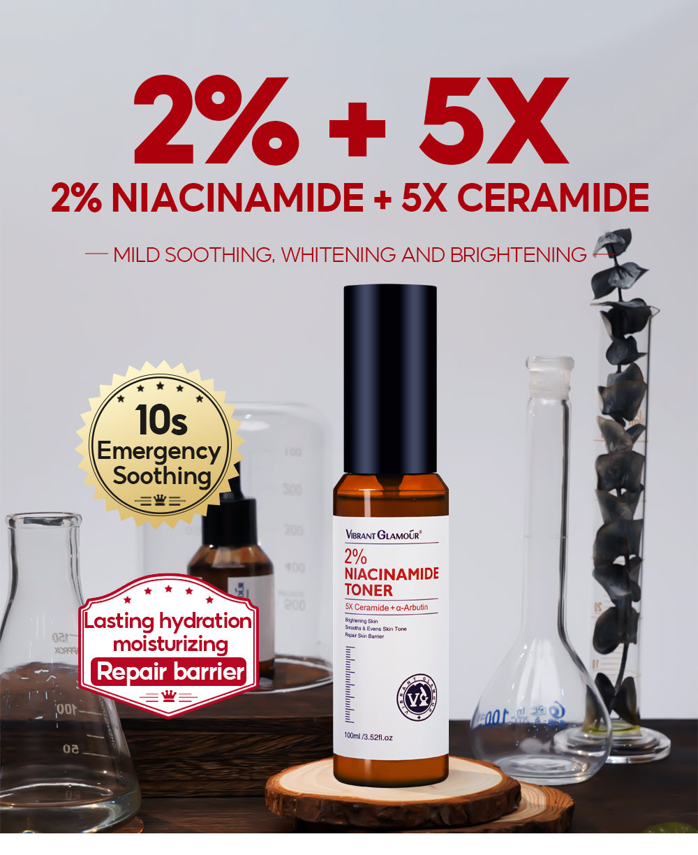 VIBRANT GLAMOUR 8% Niacinamide Whitening Face Cream 5% Niacinamide Serum & Niacinamide Toner Set 5X Ceramide 3X Centella Skin Barrier Repair Skincare Acne