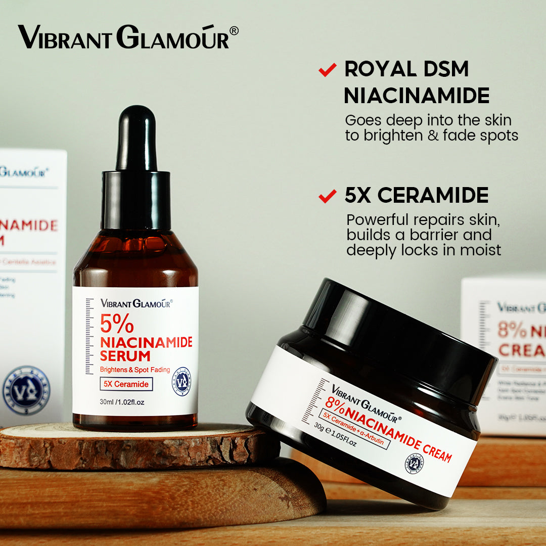 VIBRANT GLAMOUR 8% Niacinamide Cream + 5% Niacinamide Serum Set Switzerland sourced, Japan Technology