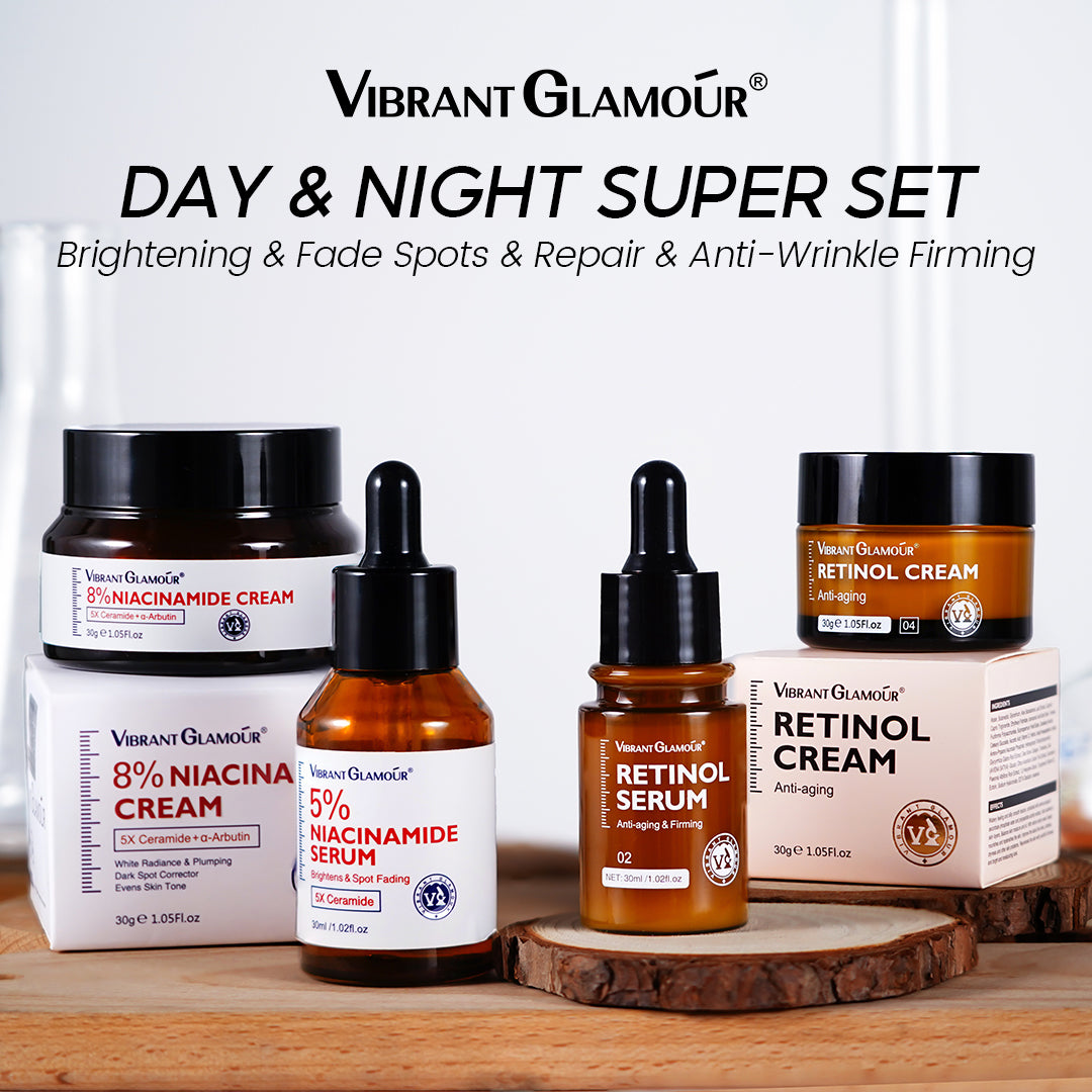 VIBRANT GLAMOUR FDA Japan 8% Royal Niacinamide Set + 2.5% Retinol Set - Anti-melasma, Anti-acne, Anti-aging, Brightening and Smoothening Skincare