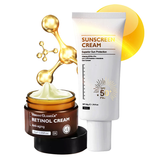 VIBRANT GLAMOUR FDA Anti-aging Sunblock Set Retinol Face Cream Whitening Sunscreen Cream Anti Wrinkles Reduce Freckles Skincare Brightening