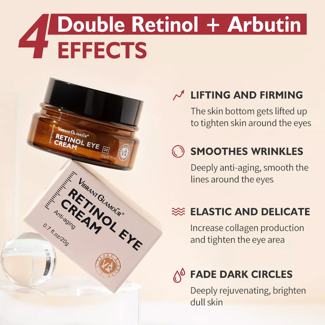 VIBRANT GLAMOUR FDA Natural Retinol Sets Face Cream+Facial Serum+Eye Serum+Eye Cream Retinol VA Anti Aging Hyaluronic Hydrate