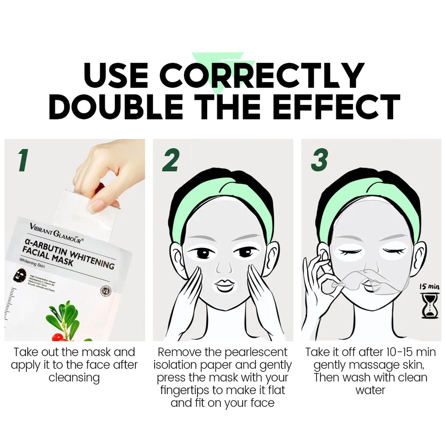 VIBRANT GLAMOUR α-Arbutin Whitening Facial Mask Instant Brightening Hydrating Niacinamide