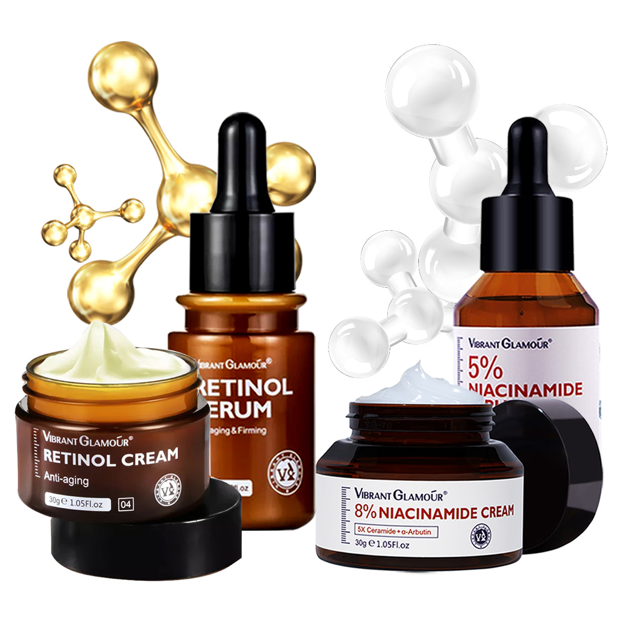 VIBRANT GLAMOUR FDA 8% Niacinamide Whitening Face Cream, 5% Niacinamide Serum, Retinol Cream, & Retinol Serum Skincare Acne Organic