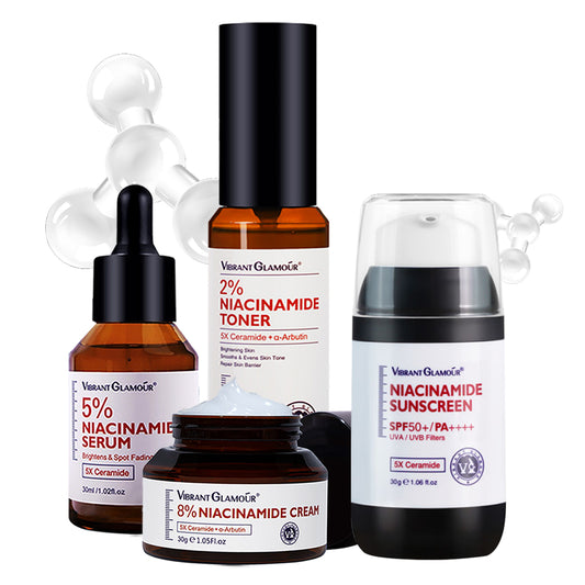 VIBRANT GLAMOUR FDA Niacinamide Whitening Set 5X Ceramide Repair Toner Moisturizing Serum Cream SPF50+ PA++++ Sunscreen Skincare Brightening