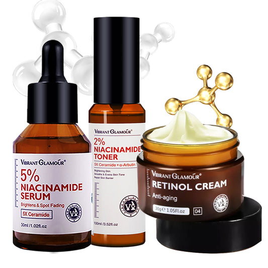 VIBRANT GLAMOUR FDA Niacinamide Whitening Repairing 3 Pieces Set retinol face cream+ 5% Niacinamide Serum+ 2% Niacinamide Toner Ceramide Skin Barrier Repair Brightening Lighten Spots Whitening Skin Care Set Hydrating Acne