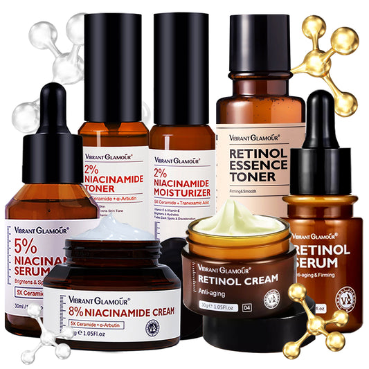 VIBRANT GLAMOUR - SET (Niacinamide Serum Niacinamide Cream Niacinamide Toner & Niacinamide Moisturizer + Retinol Cream, Retinol Serum & Retinol Essence Toner)