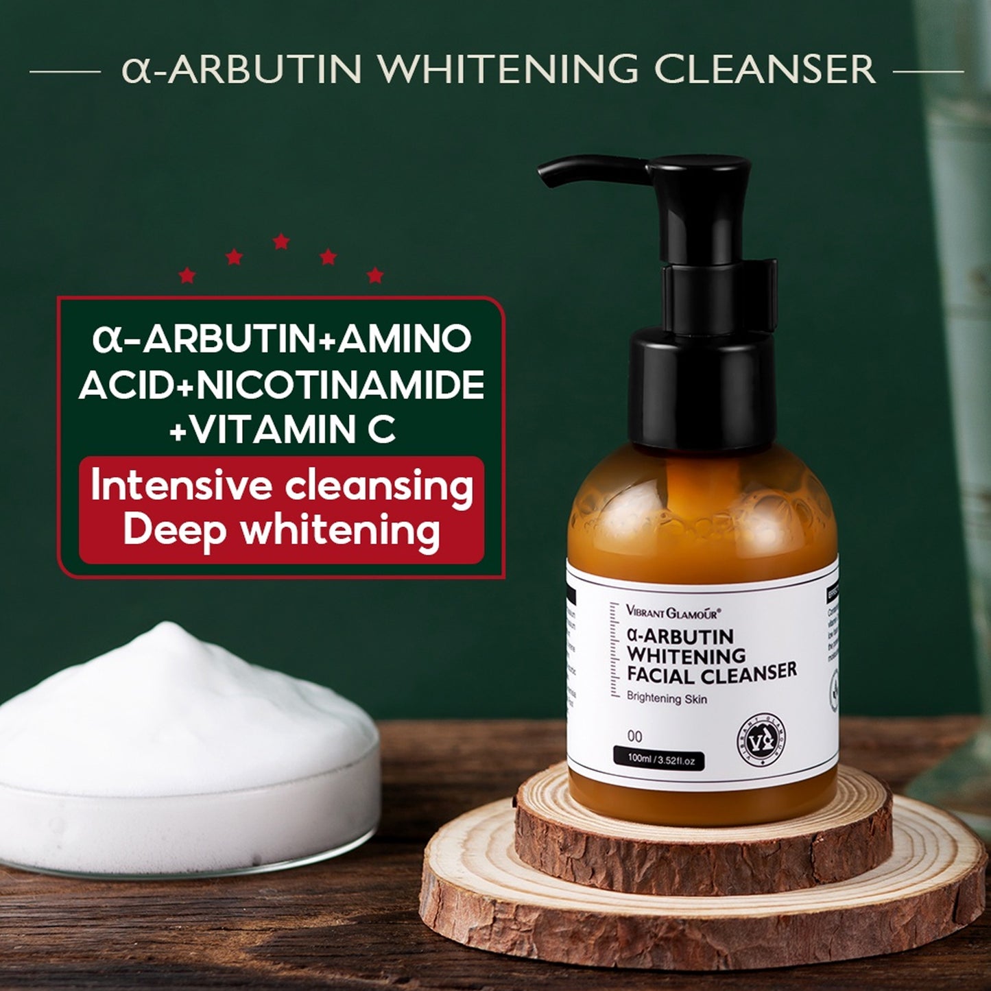 VIBRANT GLAMOUR FDA Arbutin-Arbutin Whitening Facial Cleanser Amino Acid Vitamin C Deep Cleansing Brightening Face