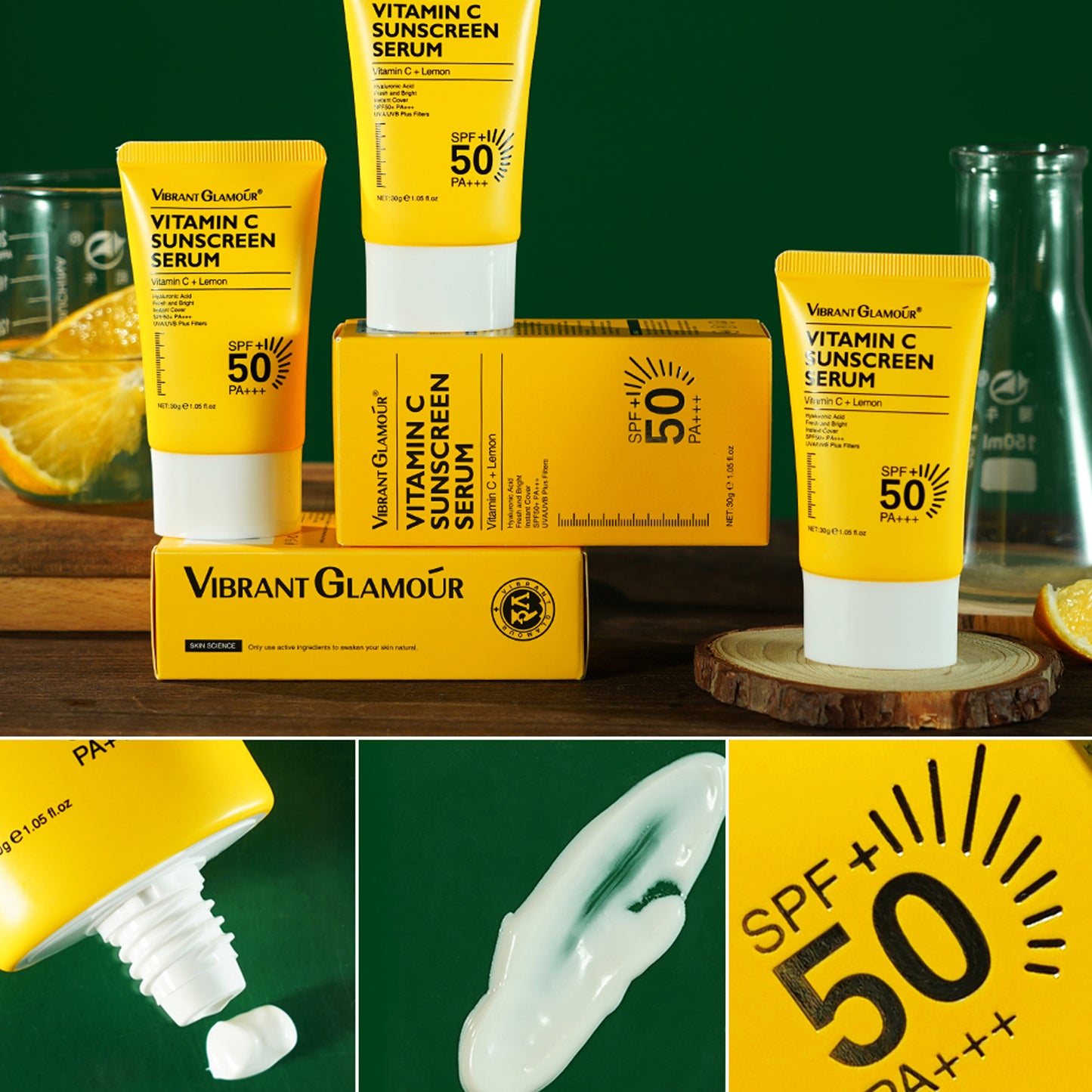 VIBRANT GLAMOUR - 30g Vitamin C Sunscreen Cream Whitening Spot Proof Repair Sunscreen SPF 50+ PA+++ UVA/UVB Sunblock 50X C Lemon 3X Ceramide Skin Barrier Repair Brightening Fade Dark Spots Skin Moisturizing