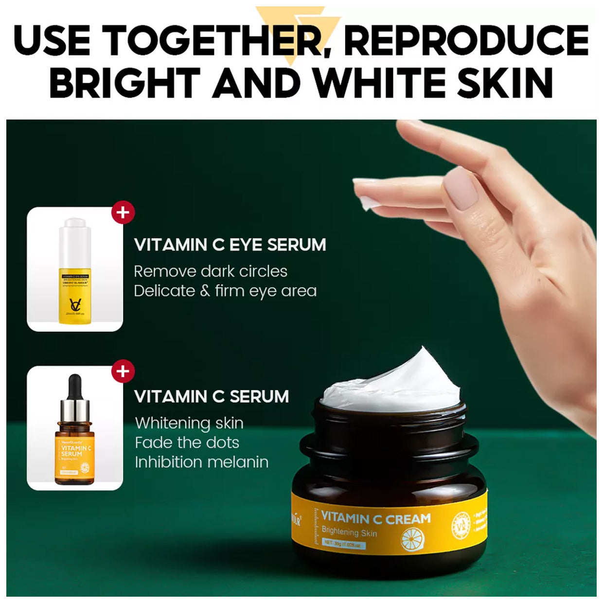 VIBRANT GLAMOUR FDA Vitamin C Whitening Set VC Sunscreen + Serum +Cream Fading Dark Spots Reduce Melasma Freckles