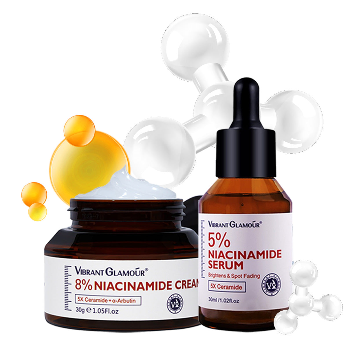 VIBRANT GLAMOUR 8% Niacinamide Cream + 5% Niacinamide Serum Set Switzerland sourced, Japan Technology