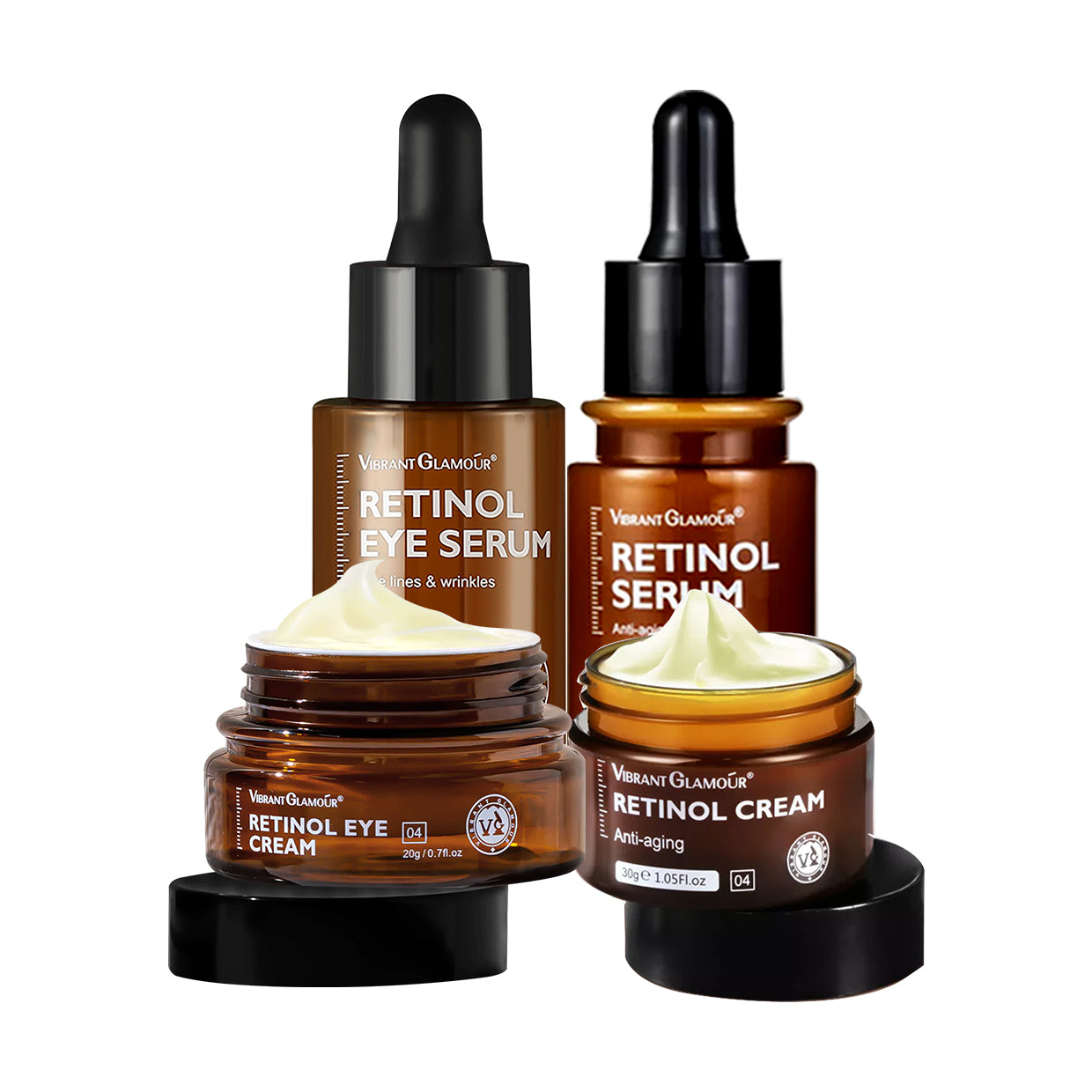 VIBRANT GLAMOUR FDA Natural Retinol Sets Face Cream+Facial Serum+Eye Serum+Eye Cream Retinol VA Anti Aging Hyaluronic Hydrate