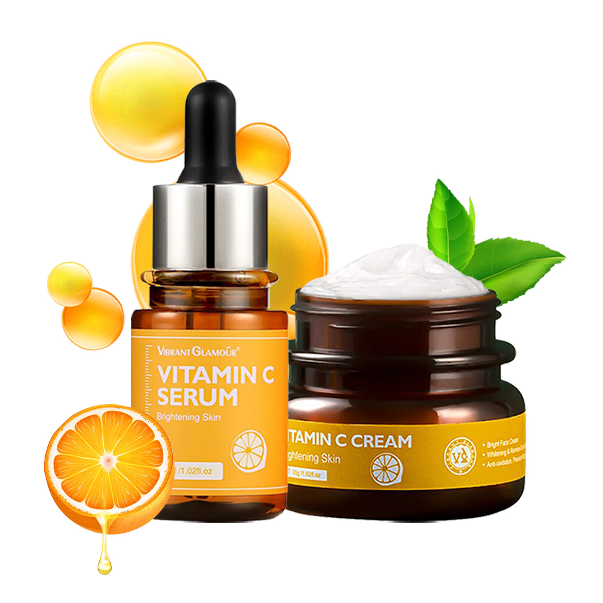 VG Vitamin C Set - VIBRANT GLAMOUR Natural Vitamin C Serum & Cream Skincare Smooth