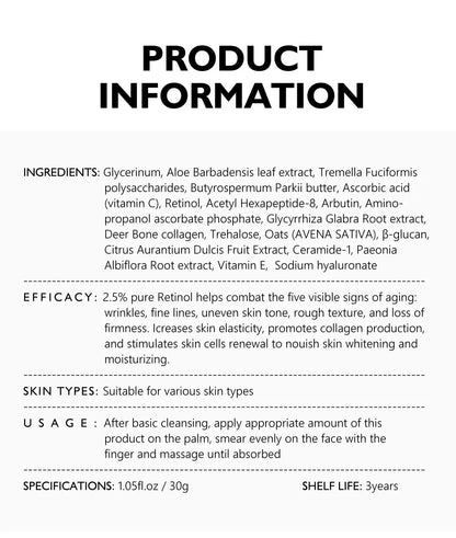 Vibrant Glamour Anti-aging Skin Care set - Retinol Cream, Serum FDA 2.5% Retinol + Hyaluronic, Shea Butter
