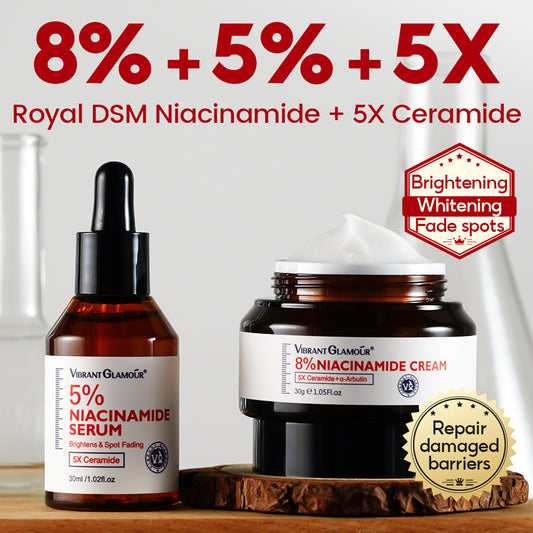 VIBRANT GLAMOUR 8% Niacinamide Cream + 5% Niacinamide Serum Set Switzerland sourced, Japan Technology